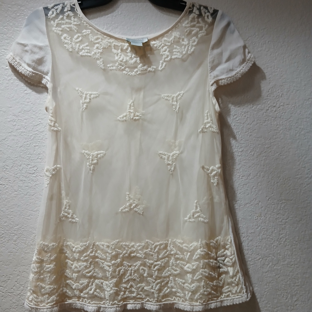 Maeve by Anthropologie size 2 Elegant Cream Embroidered Women's Top